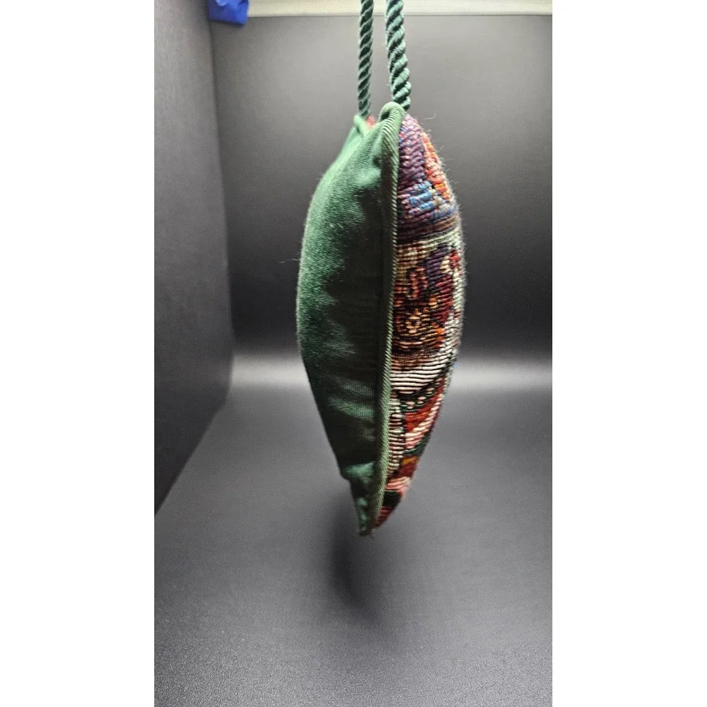 Vintage Needlepoint Tapestry Patchwork Satin Back Christmas Ornament Door Hanger
